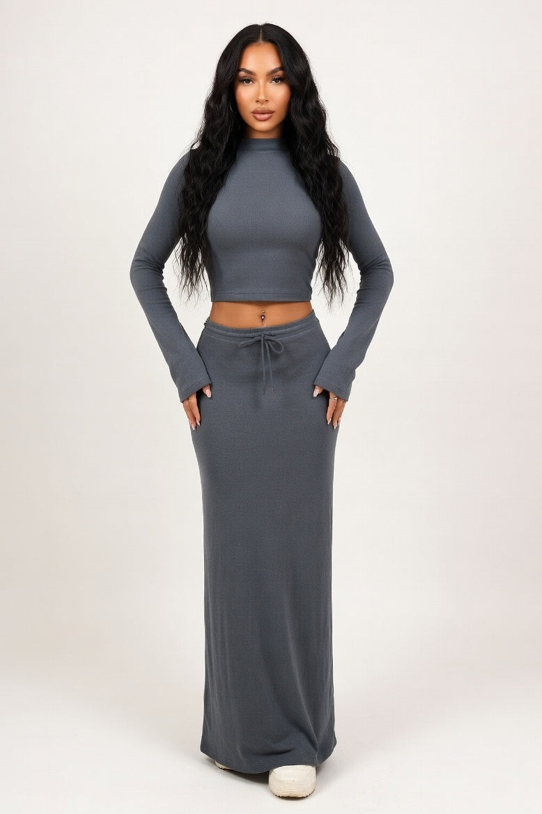 Lace-Up Co-Ord Set — Grey