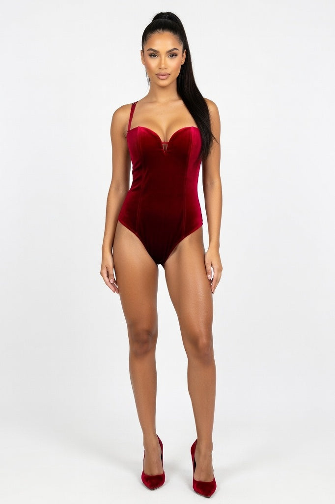 Gold Velvet Strapless Bodycon Dress — Burgundy