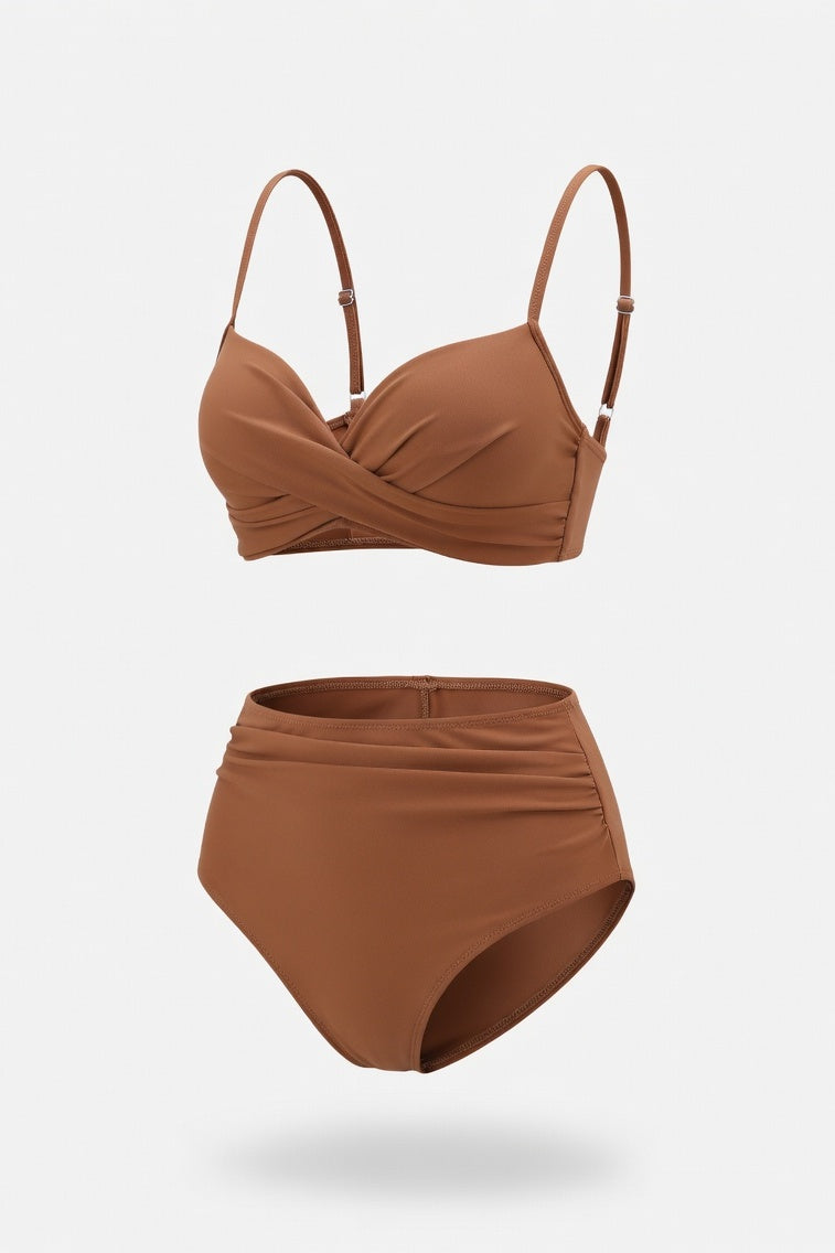 High Waist Split Bikini Set — Coffee