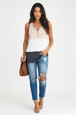 Contrast Collar Button Vest — Khaki