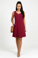 Pleated Pocket Dress — Burgundy