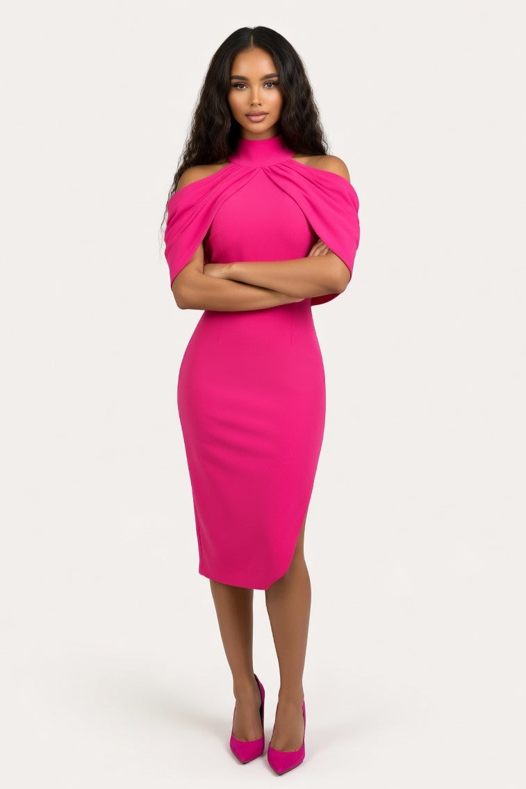 Halter Neck Bodycon Midi — Pink