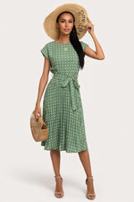 Polka Dot Pleated Dress — Mint Green