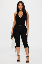 Deep V Halter Top & Cropped Pants Co-ord Set — front view
