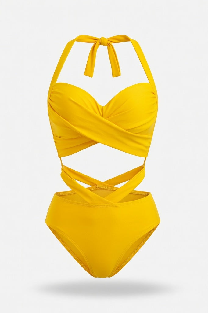 Printed High Waist Bikini Set — Yellow