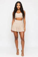 High Waisted Mini Skirt with Safety Shorts — Apricot