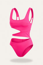 Cut-Out One-Piece Swimsuit — Rose Red
