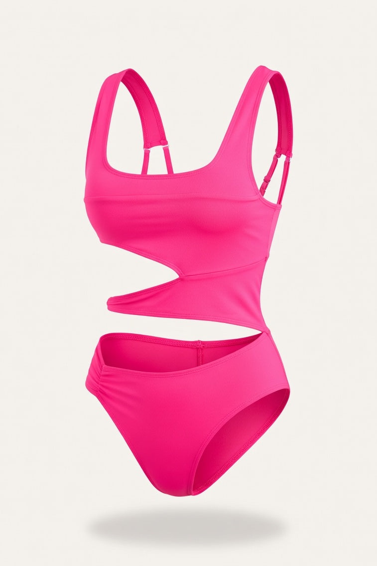 Cut-Out One-Piece Swimsuit — Rose Red
