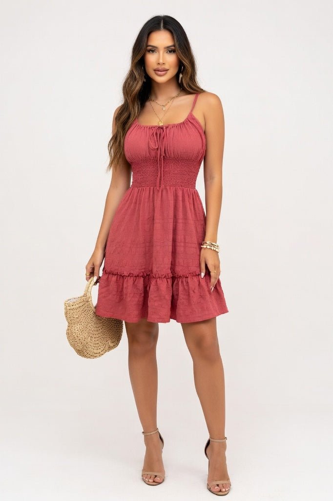 Halter Midi Dress — Rose Red