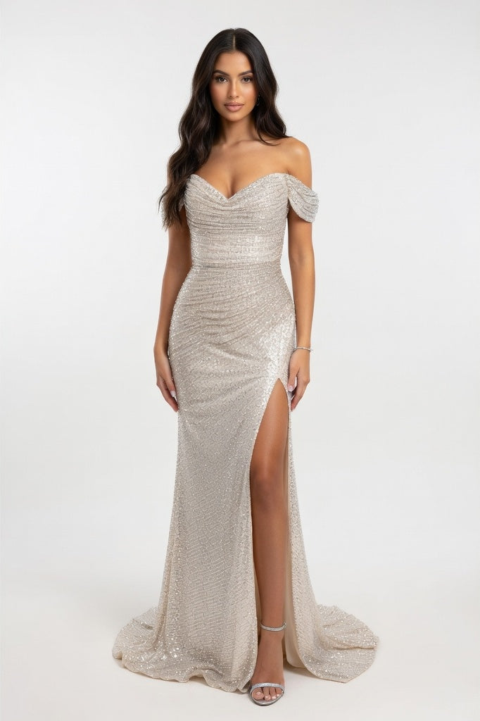 Sequin Slit Mini Dress — Silver