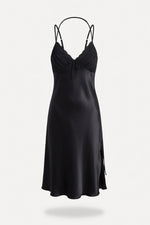 Silk Slip Nightdress with Bow Ties — Black