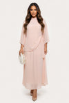 Stand Collar Pleated Trumpet Sleeve Dress