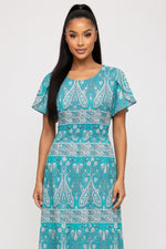 Printed Midi Dress with Petal Sleeves — Colour 5