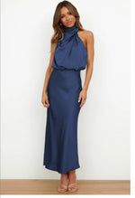 Sleeveless Satin Dress — Navy Blue — colour variant