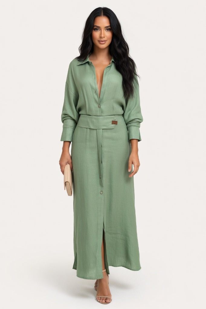 Belted Maxi Dress — Green