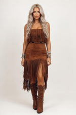 Tassel Suede-Effect Skirt — Dark Brown