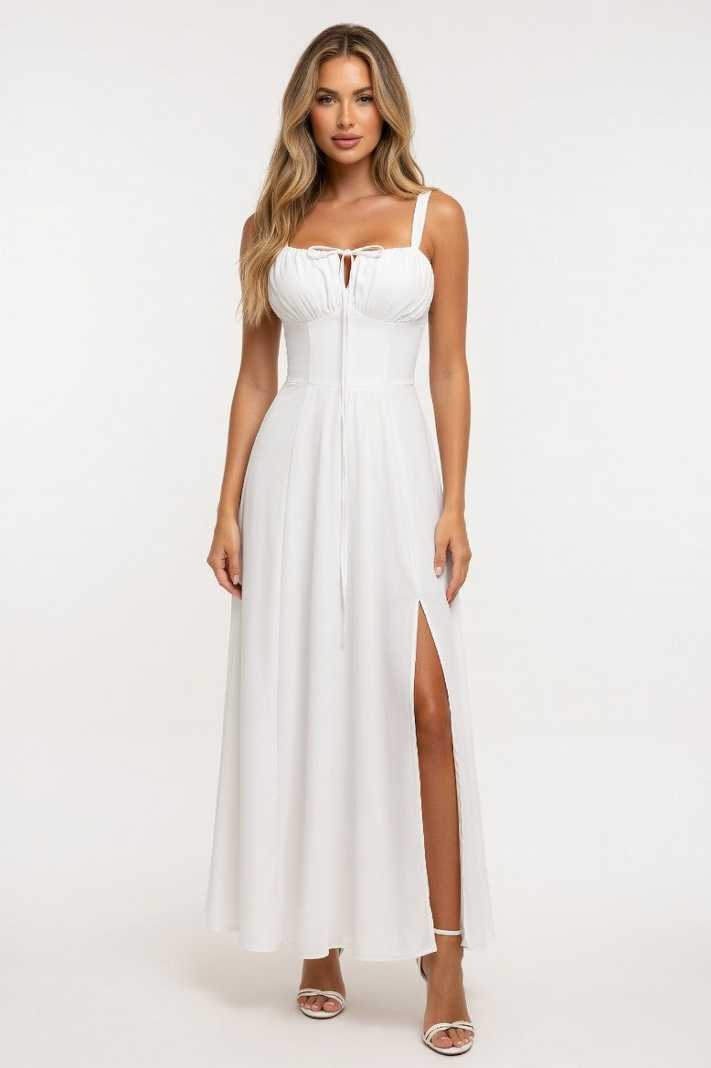 Printed Halter Maxi Dress — White