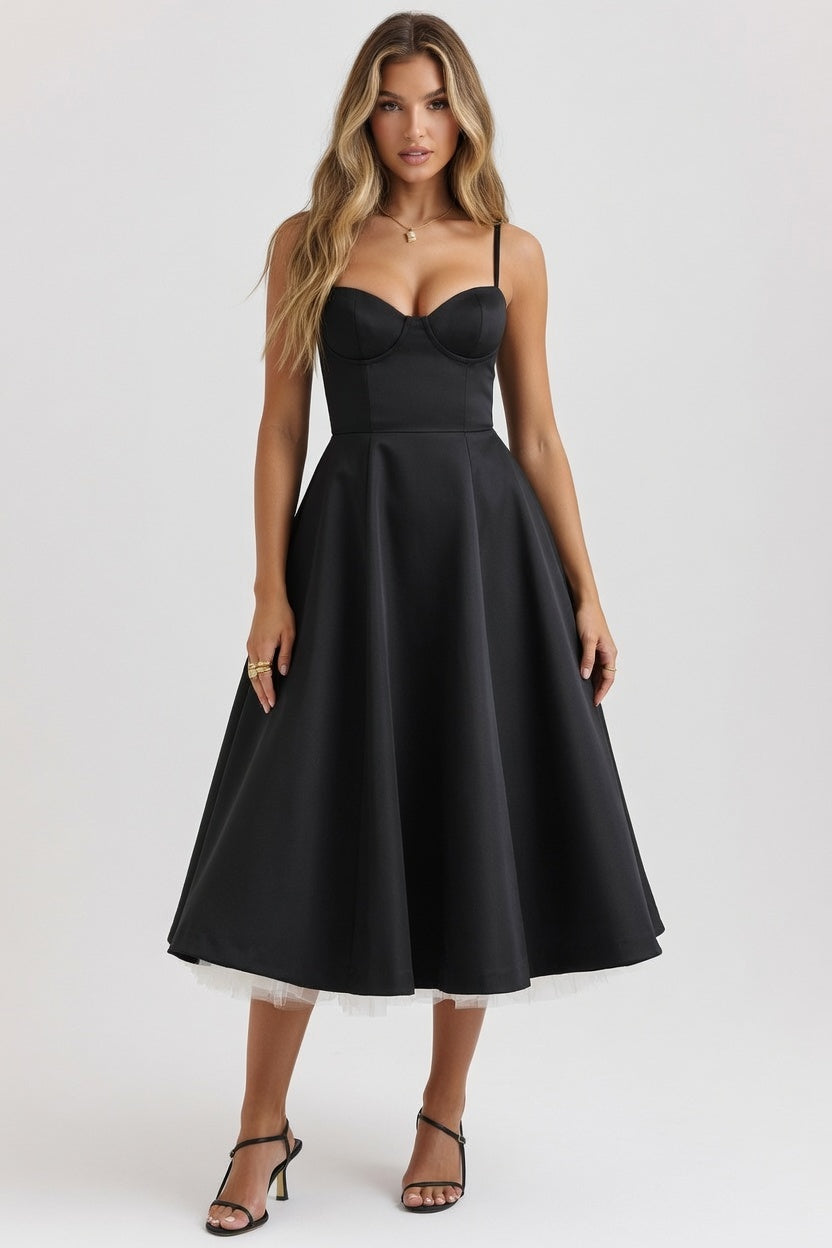 Mesh Double Layer Halter Dress — Black