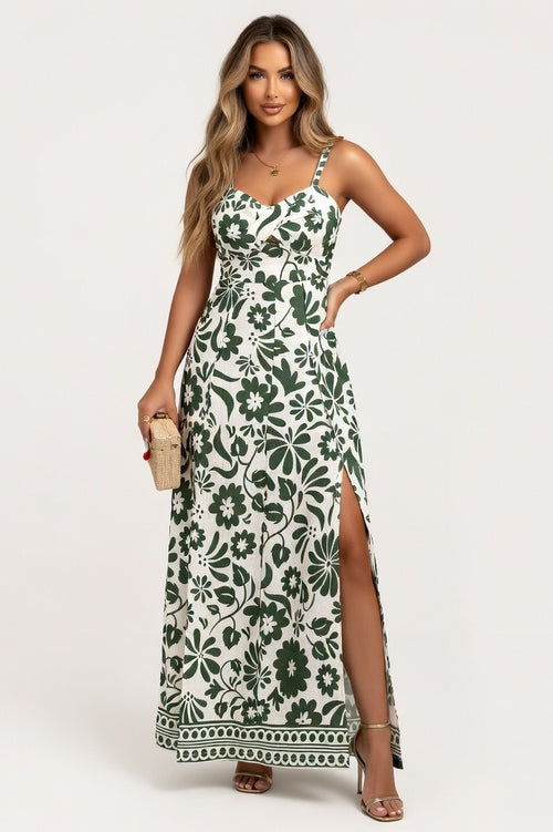 Printed Halter Wide-Leg Jumpsuit — Green