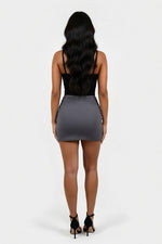 High Waist A-Line Skirt with Slit — back view
