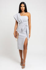 Off Shoulder Bodycon Dress with Side Slit — Grey