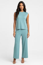 Knitted Co-ord Set Sleeveless Vest + Wide Leg Trousers — Lake Blue