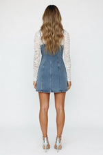 Distressed Denim Halter Dress — back view