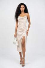 Pearl Strap Satin Dress — front view