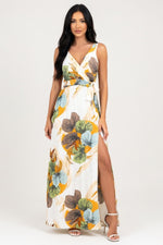 Printed V-Neck Sleeveless Dress — White