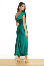 Satin One Shoulder Fishtail Dress — Green — colour variant
