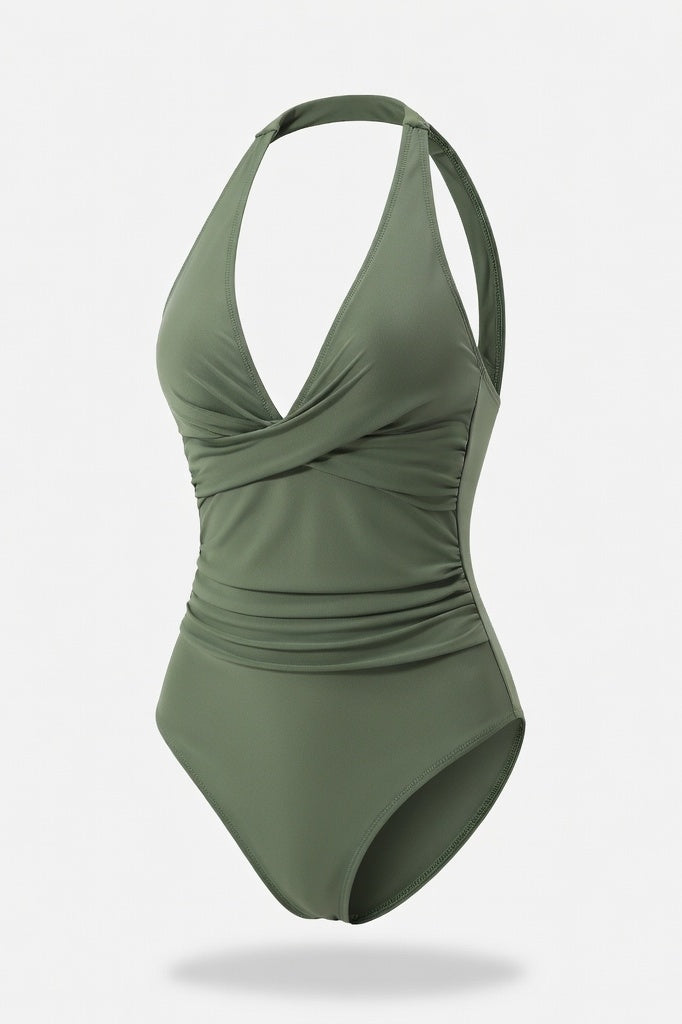 Cross Back Colour Block Swimsuit — Light Green