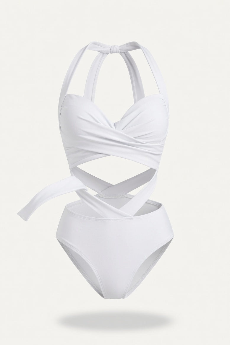 Printed High Waist Bikini Set — White