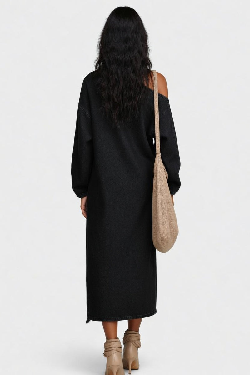 Off-Shoulder Slit Maxi Dress — back view