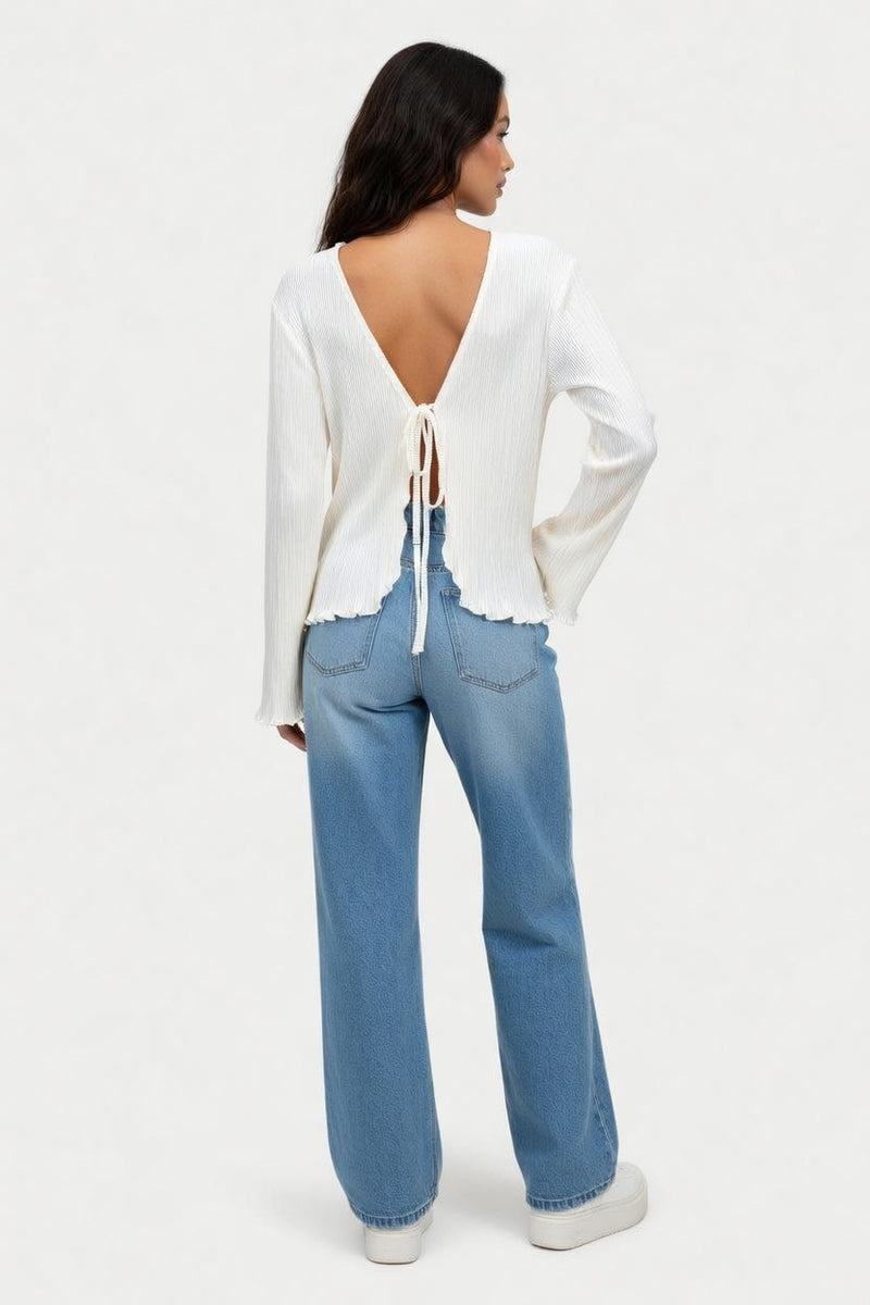 Pleated Trumpet Sleeve Top — back view