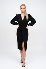 V-Neck Lace Midi Dress — front view