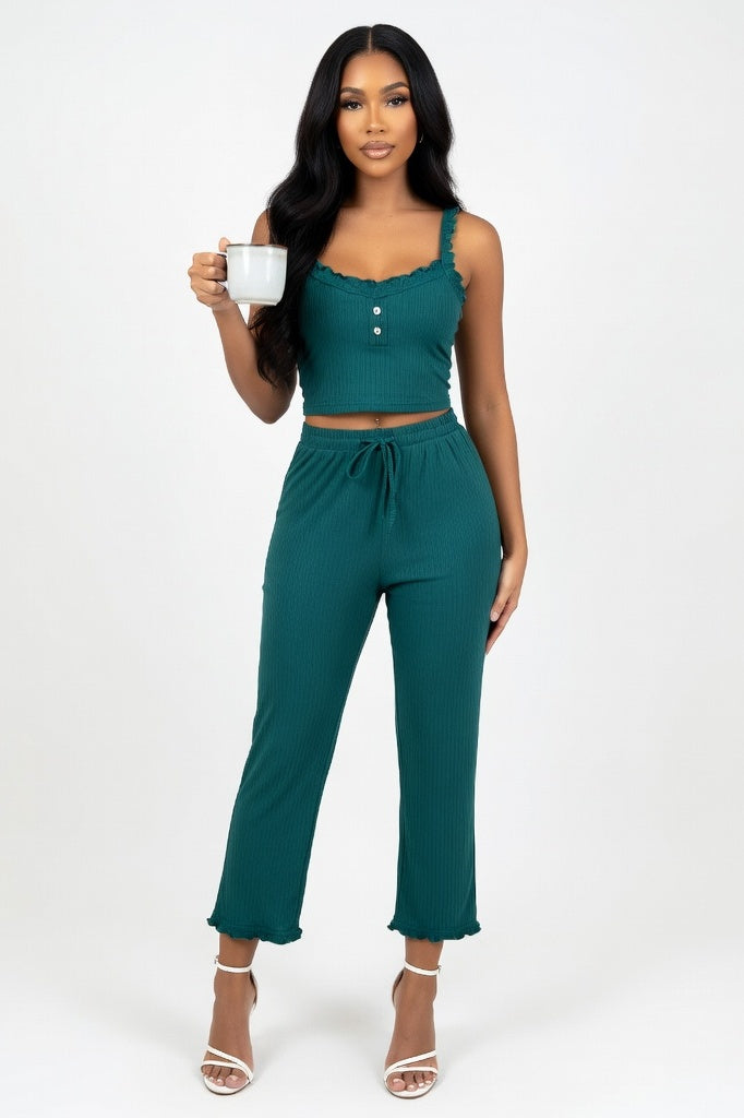 Lace Cami Pyjama Set — Forest Green