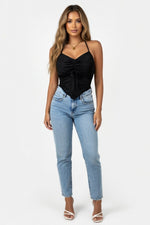 Halter Drawstring Camisole — Color:Black