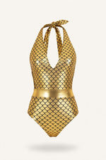 Fish Scale Halter Swimsuit — Gold