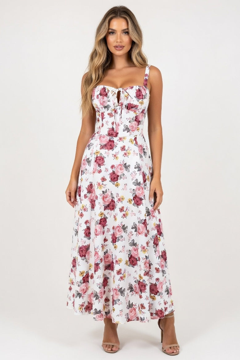 Halter Printed Midi Dress — Dried Rose