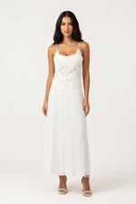 Rose Detail Ruffle Halter Dress — White Long