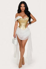 Gold Mesh Ribbon Detail Dress — front view