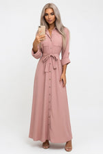 Button Through Chiffon Midi Dress — Pink