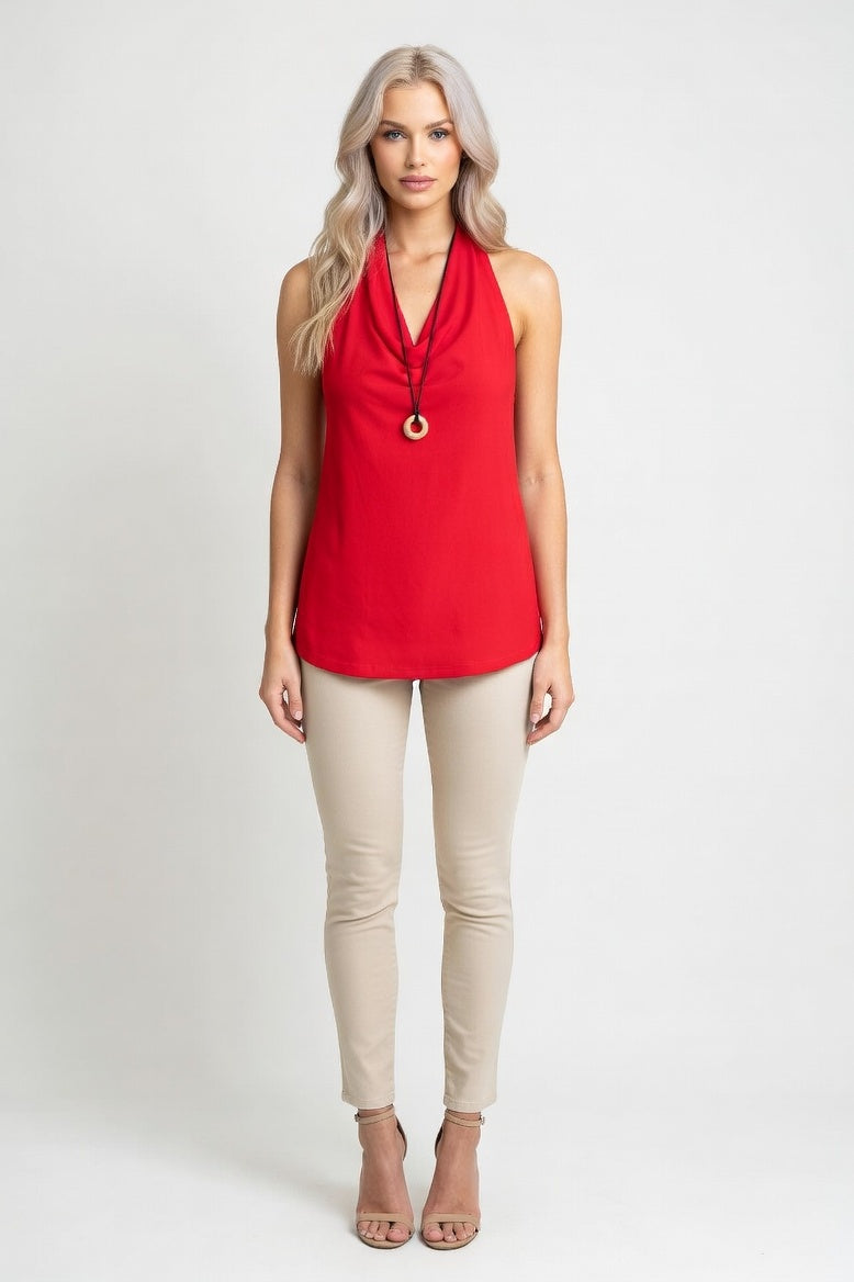 Halter V-Neck Top — Red