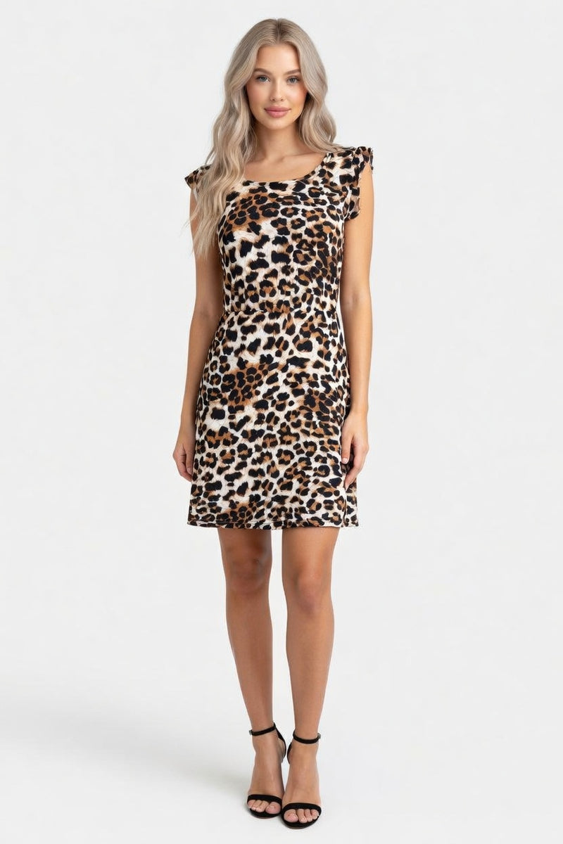 Leopard Print Round Neck Dress — front view