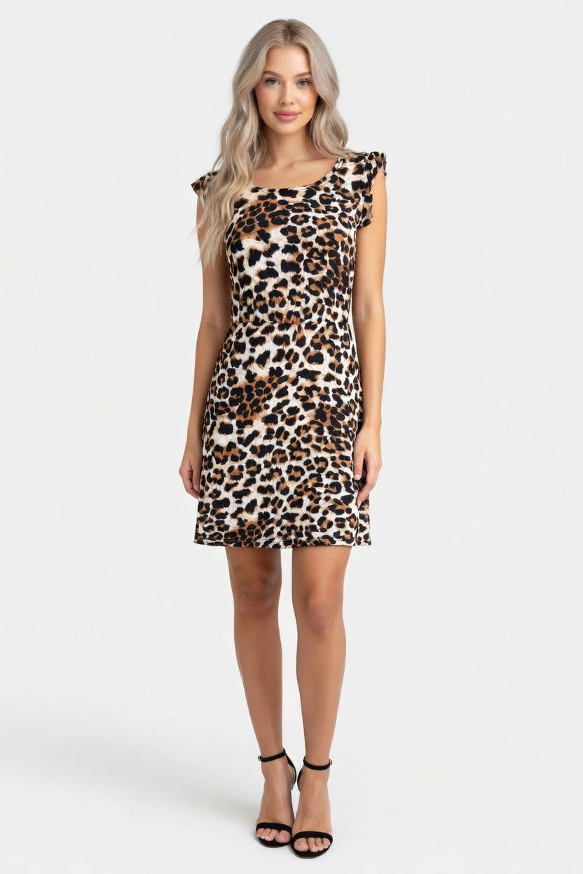 Leopard Print Round Neck Dress — front view