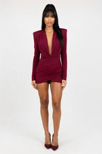 Deep V Pleated Mini Dress — front view