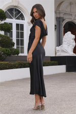 Satin One Shoulder Fishtail Dress — Black — colour variant