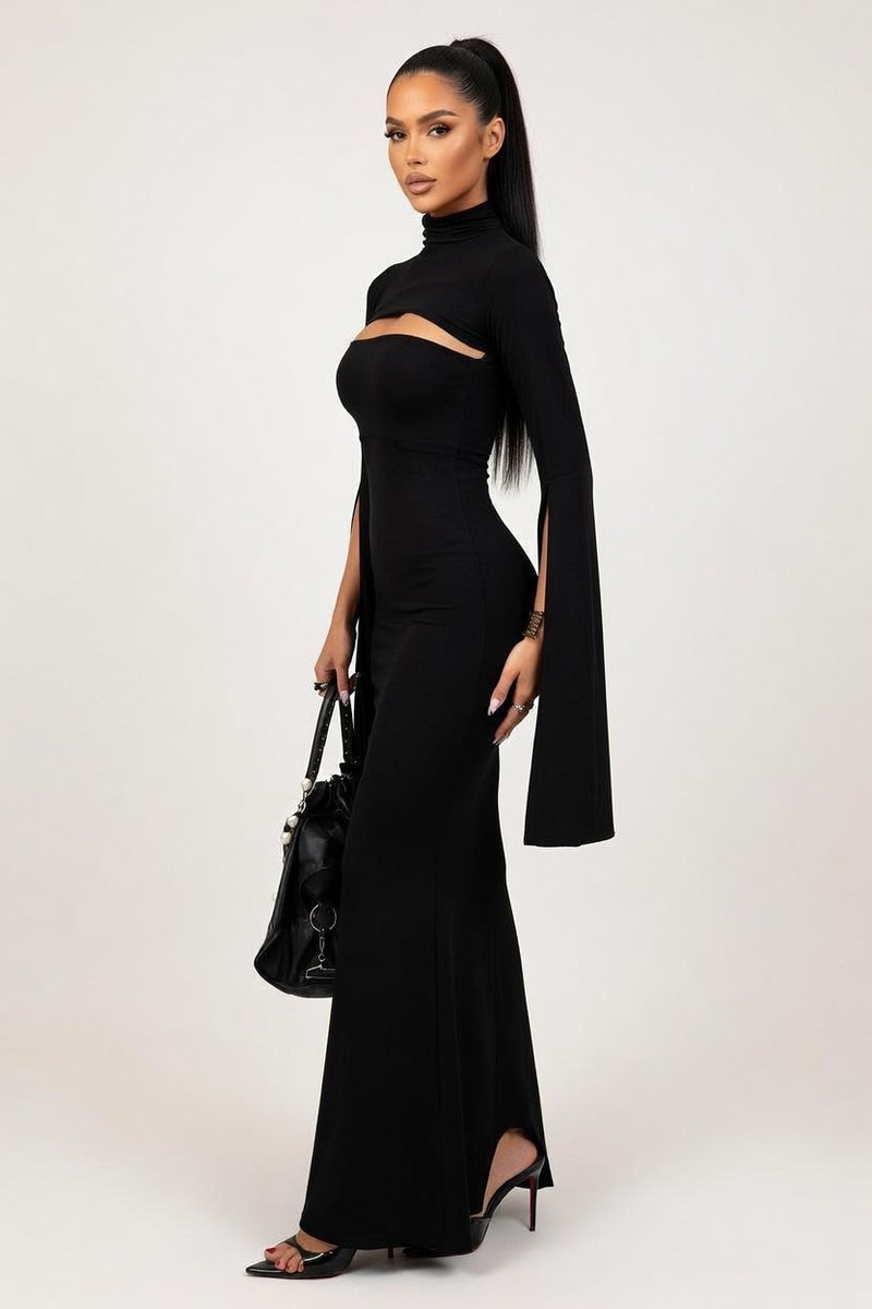 High Neck Cut-Out Midi Dress — side view
