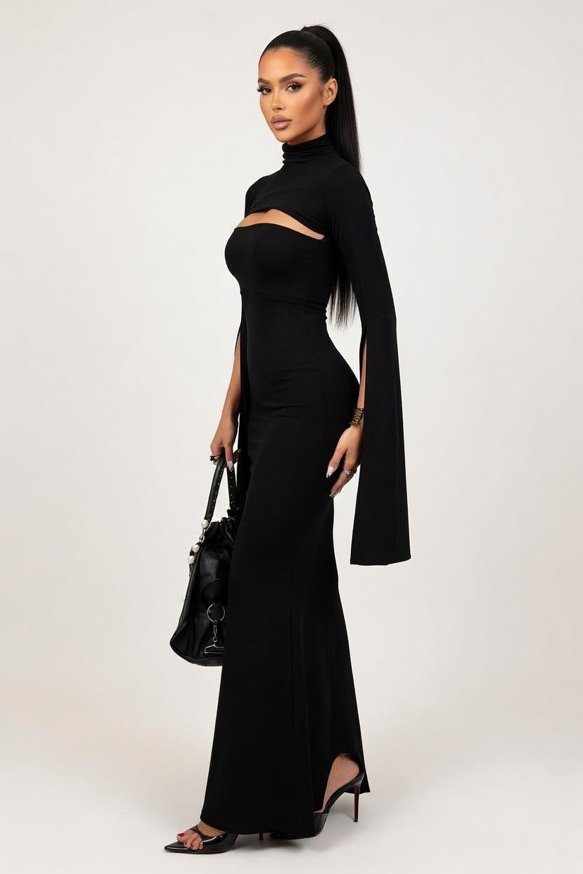 High Neck Cut-Out Midi Dress — side view