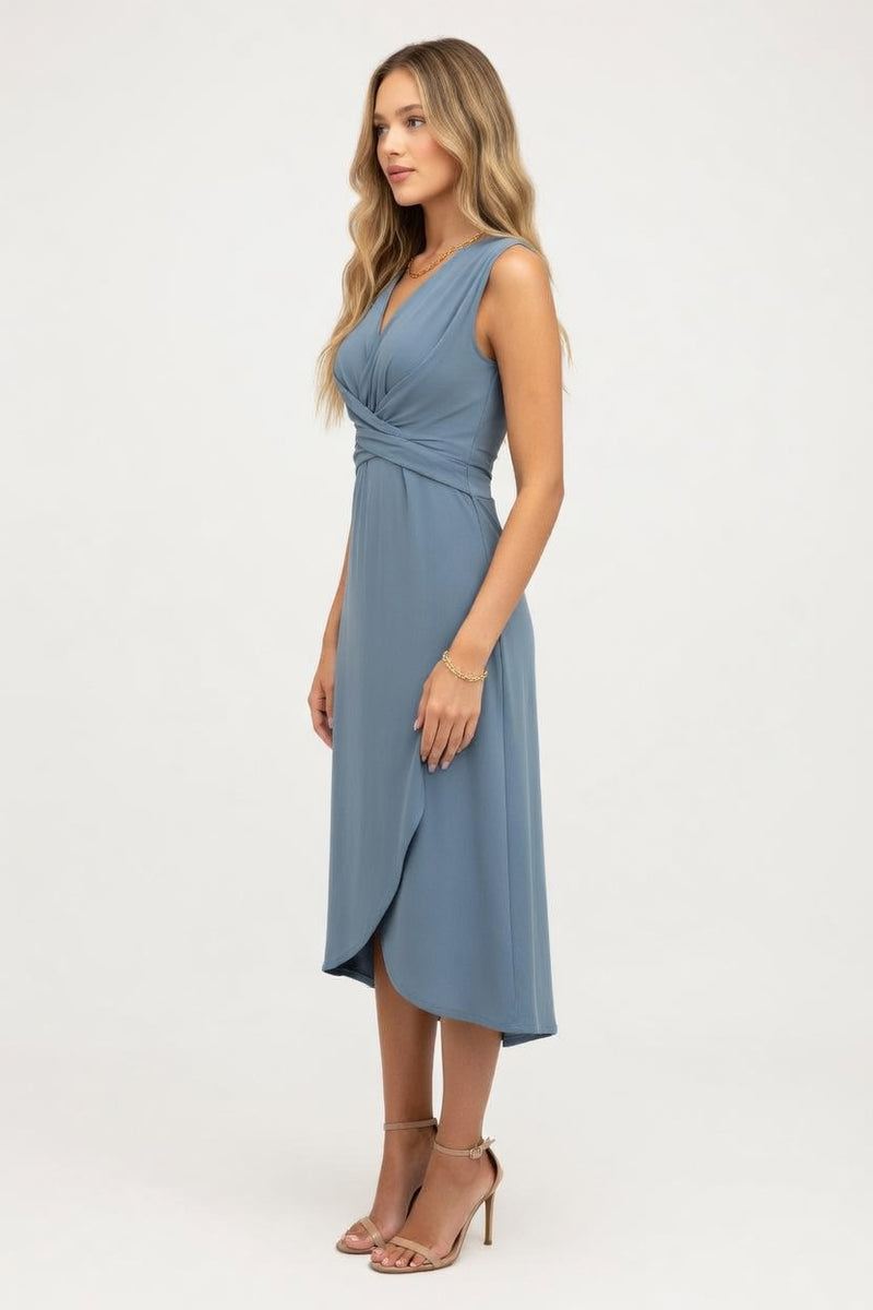 Cross Waist V-Neck Midi Dress — side view